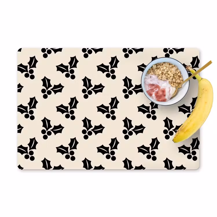 Placemat - 6 stuks - Hulst - Wit - Zwart - Kerst — 1