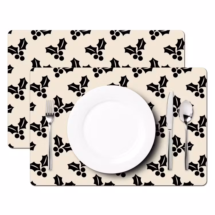 Placemat - 6 stuks - Hulst - Wit - Zwart - Kerst — 2
