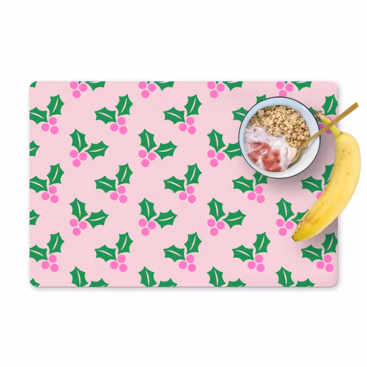 Placemat - 6 stuks - Kerst - Hulst - Roze — 1