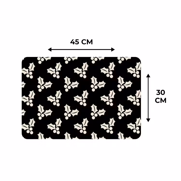 Placemat - 6 stuks - Kerst - Zwart - Wit - Hulst — 3