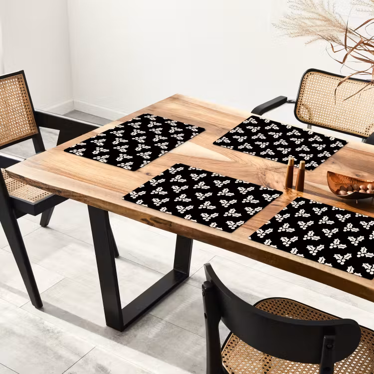Placemat - 6 stuks - Kerst - Zwart - Wit - Hulst — 5