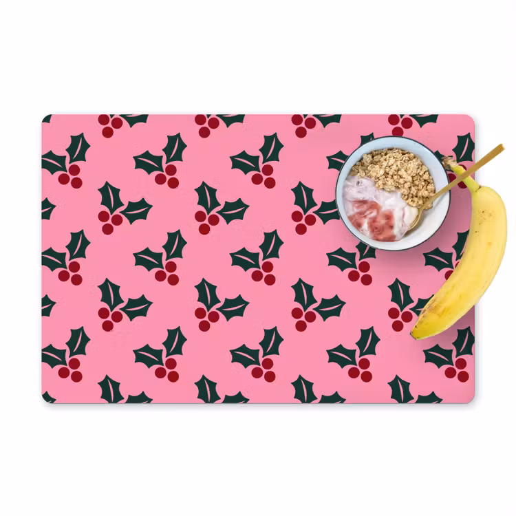 Placemat - 6 stuks - Roze - Kerst - Hulst — 1