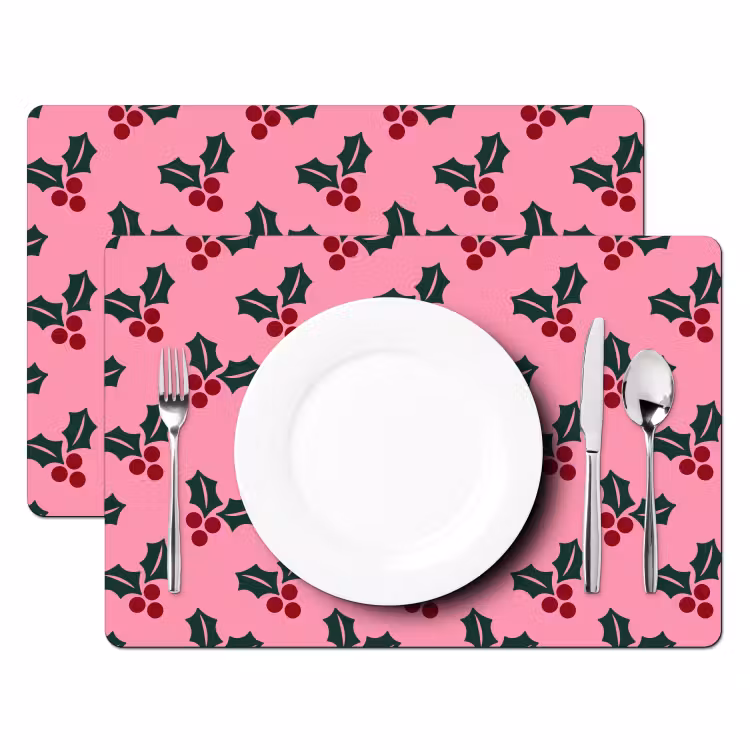 Placemat - 6 stuks - Roze - Kerst - Hulst — 2