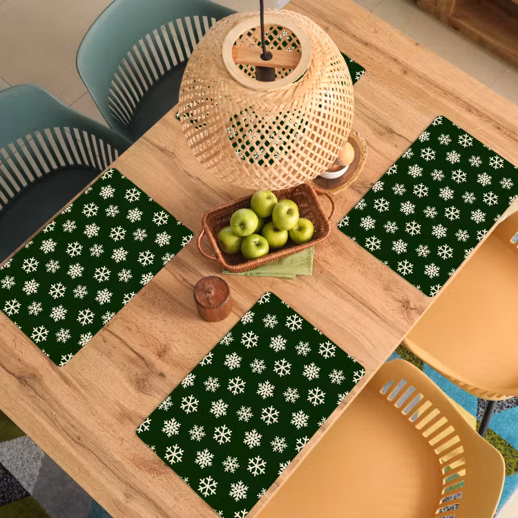 Placemat - 6 stuks - Sneeuwvlok - Groen - Wit - Kerst — 6