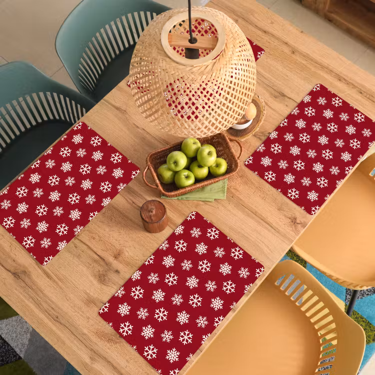 Placemat - 6 stuks - Sneeuwvlok - Rood - Wit - Kerst — 6