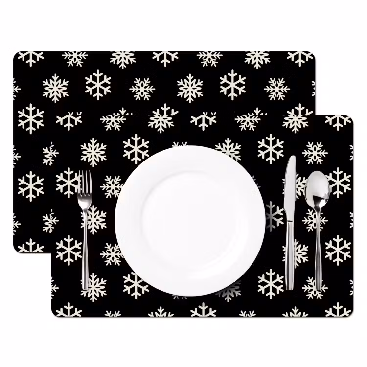 Placemat - 6 stuks - Sneeuwvlok - Zwart - Wit - Kerst — 2