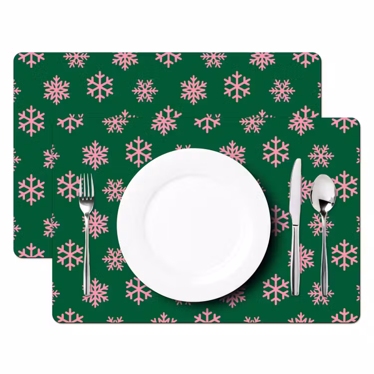 Placemat - 6 stuks - Sneeuwvlok - Groen - Roze - Kerst — 2