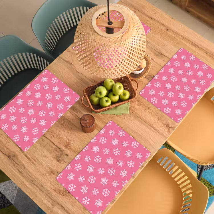 Placemat - 6 stuks - Sneeuwvlok - Kerst - Roze — 6