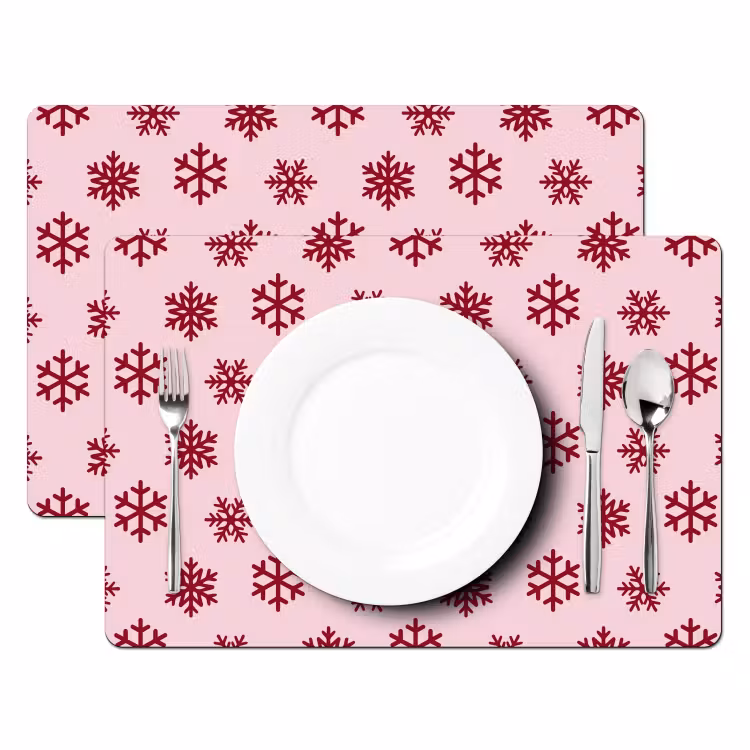 Placemat - 6 stuks - Sneeuwvlok - Roze - Rood - Kerst — 2