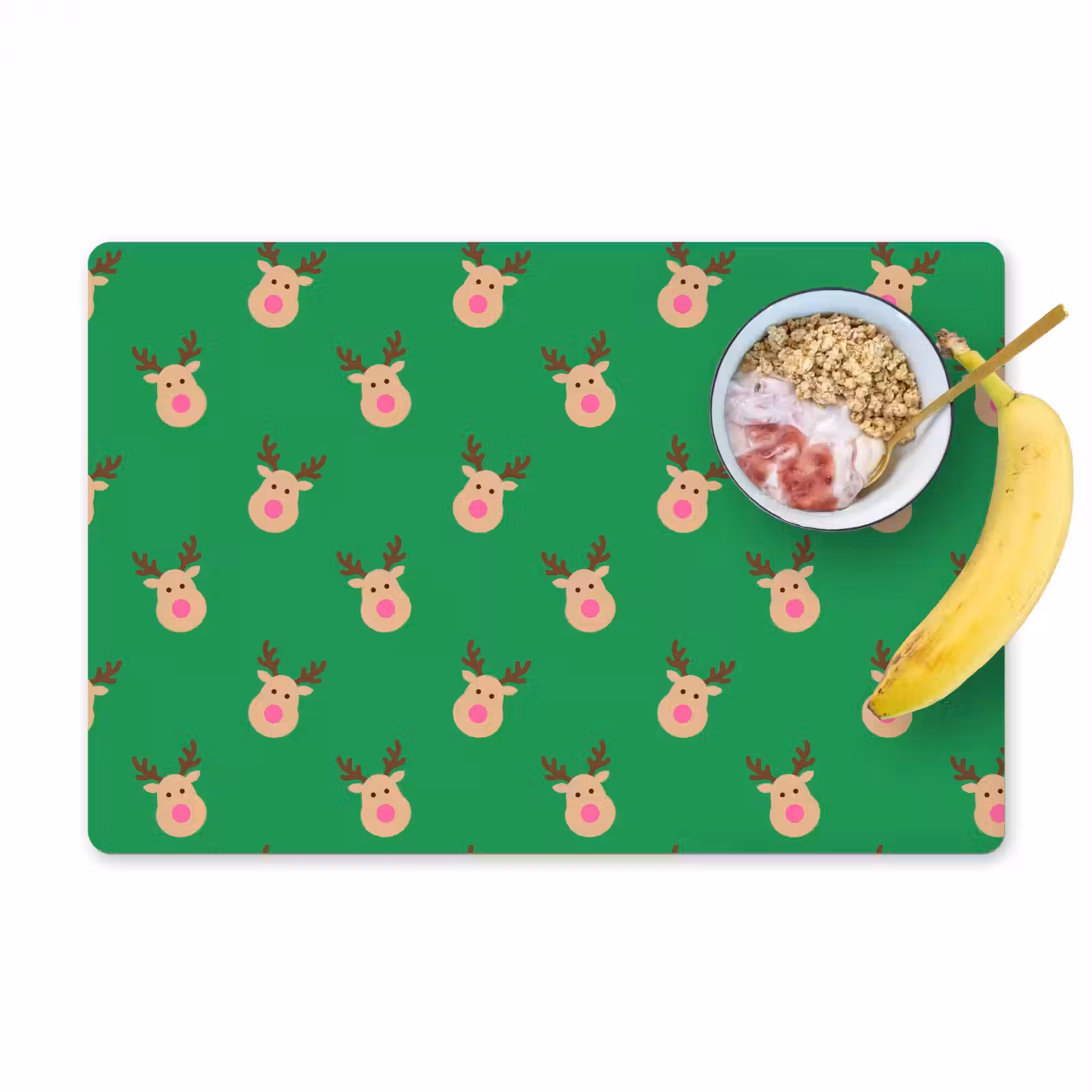 Placemat - 6 stuks - Rendieren - Kerst - Neon - Groen — 1