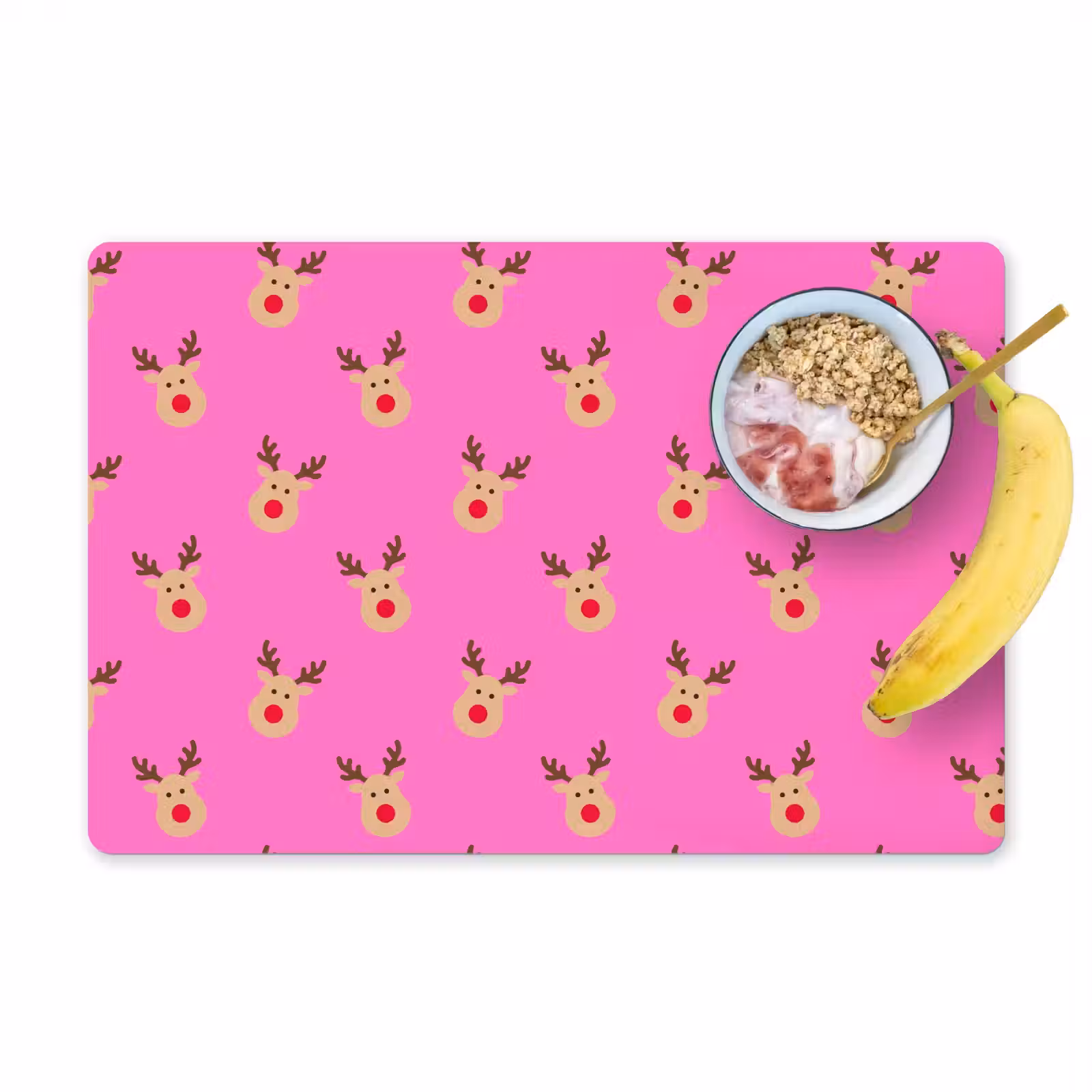 Placemat - 6 stuks - Rendieren - Kerst - Neon - Roze — 1