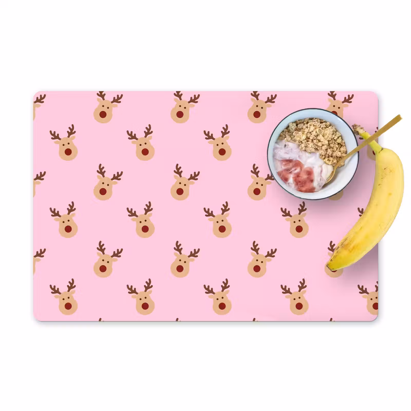 Placemat - 6 stuks - Rendieren - Kerst - Roze — 1