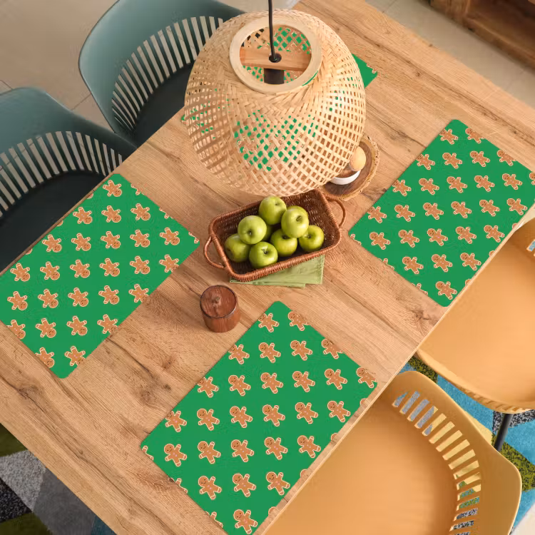 Placemat - 6 stuks - Peperkoek - Kerst - Neon - Groen — 6