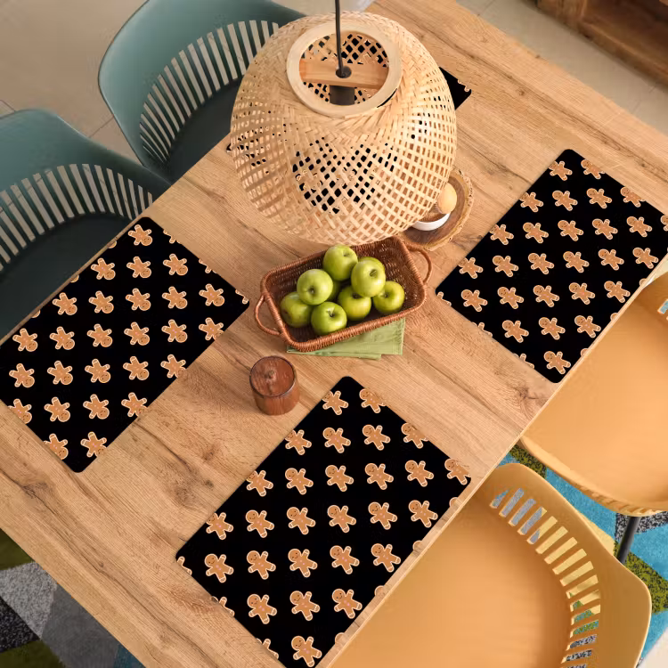 Placemat - 6 stuks - Peperkoek - Kerst - Zwart — 6