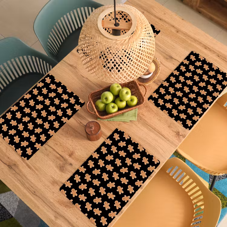 Placemat - 6 stuks - Peperkoek - Kerst - Zwart - Bruin — 6