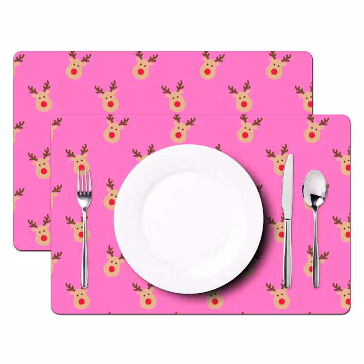 Placemat - 6 stuks - Rendieren - Kerst - Neon - Roze — 2