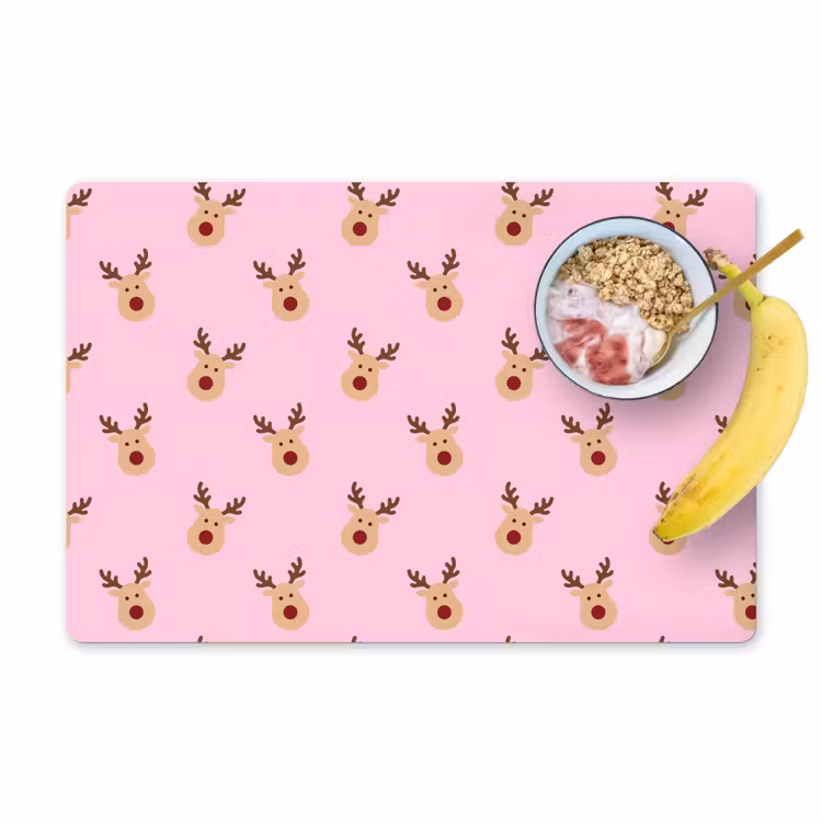 Placemat - 6 stuks - Rendieren - Kerst - Roze — 1