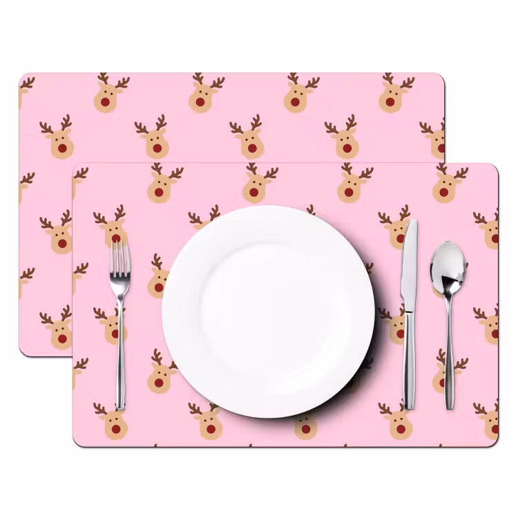 Placemat - 6 stuks - Rendieren - Kerst - Roze — 2