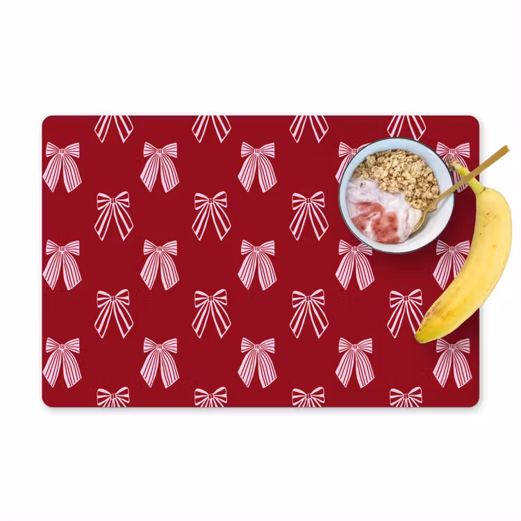 Placemat - 6 stuks - Strikken - Kerst - Burgundy - Roze — 1