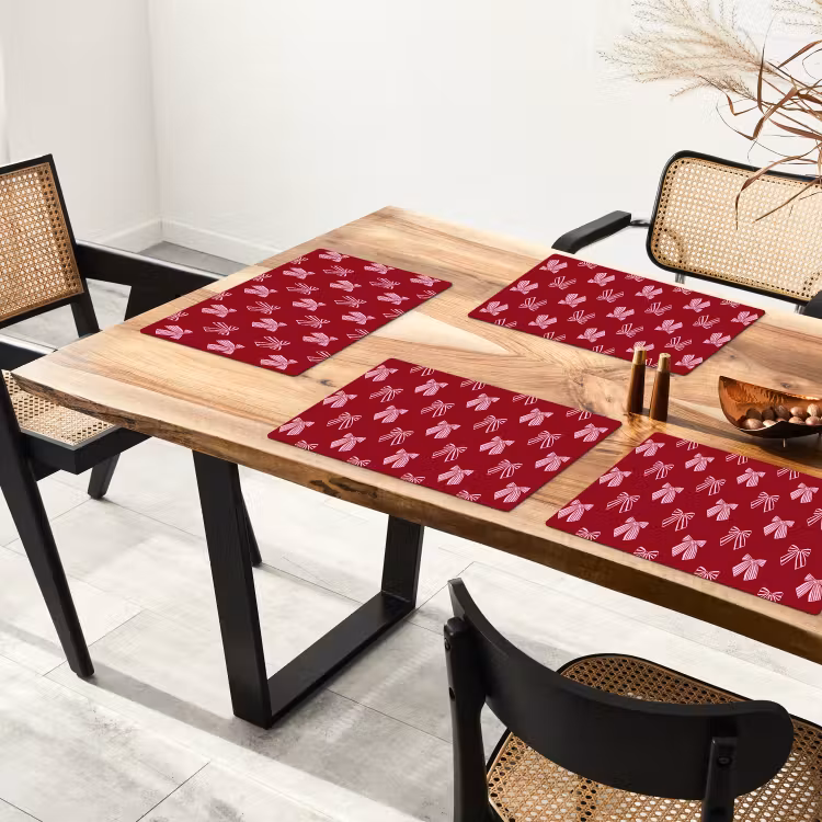 Placemat - 6 stuks - Strikken - Kerst - Burgundy - Roze — 5