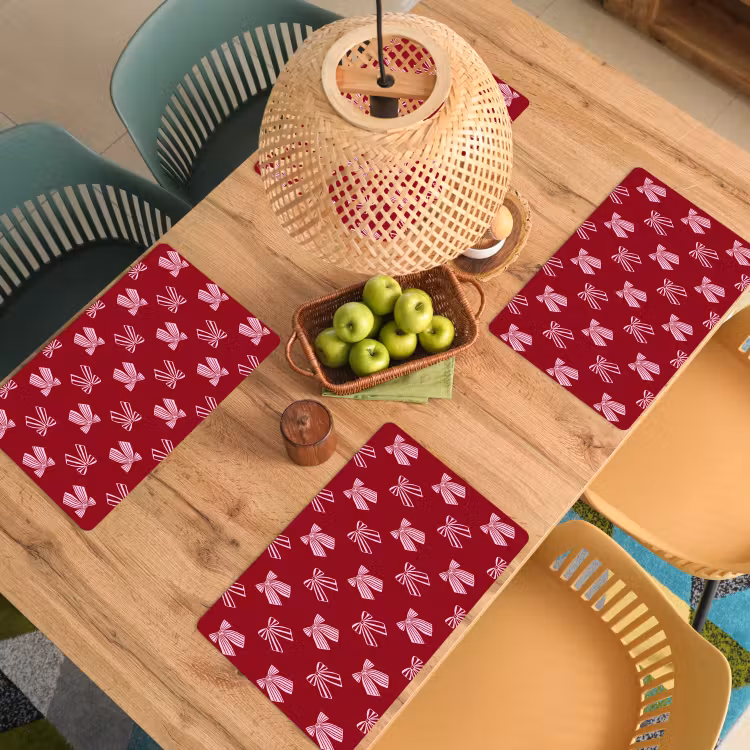Placemat - 6 stuks - Strikken - Kerst - Burgundy - Roze — 6