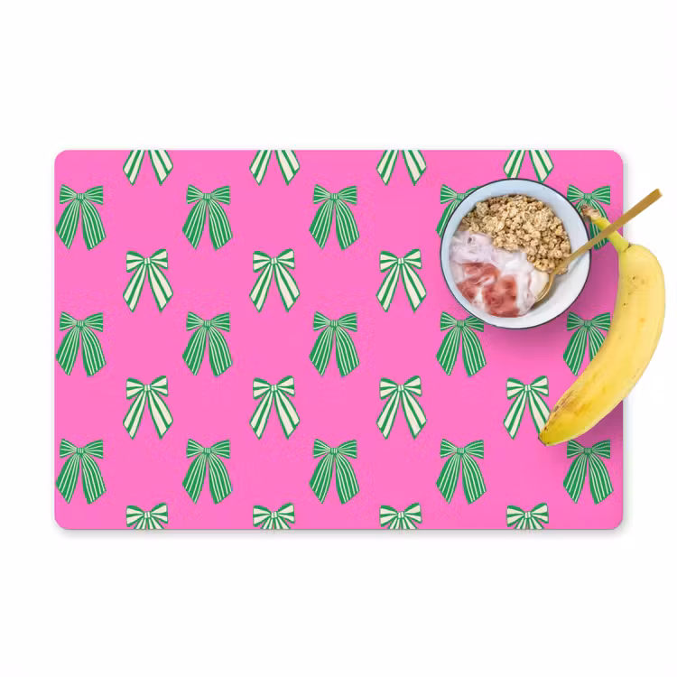 Placemat - 6 stuks - Strikken - Kerst - Neon - Roze - Groen — 1