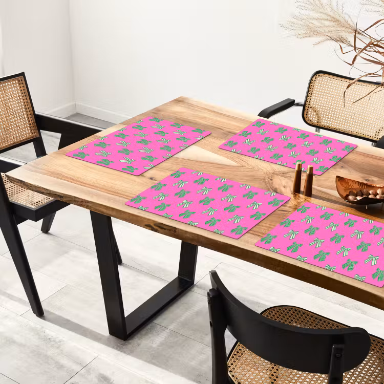 Placemat - 6 stuks - Strikken - Kerst - Neon - Roze - Groen — 5