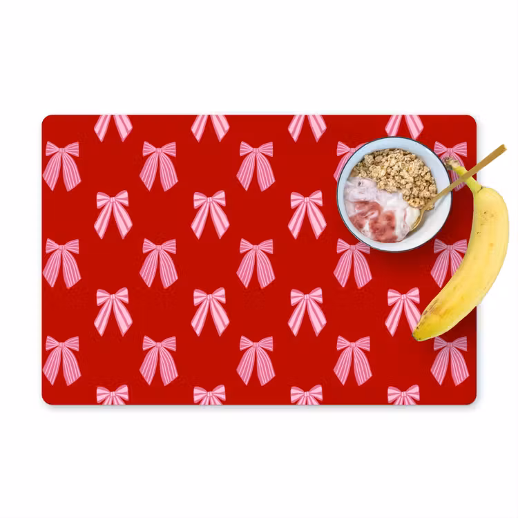 Placemat - 6 stuks - Strikken - Kerst - Rood - Roze — 1