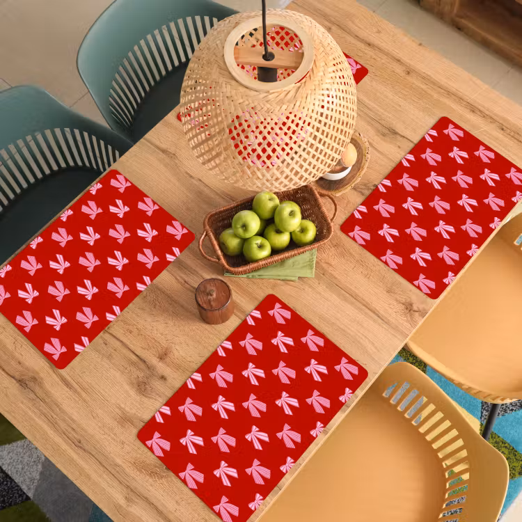 Placemat - 6 stuks - Strikken - Kerst - Rood - Roze — 6