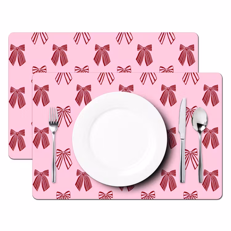 Placemat - 6 stuks - Strikken - Kerst - Roze - Burgundy — 2