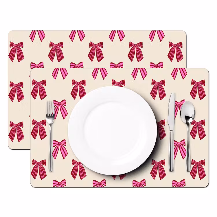Placemat - 6 stuks - Strikken - Kerst - Roze - Crème — 2
