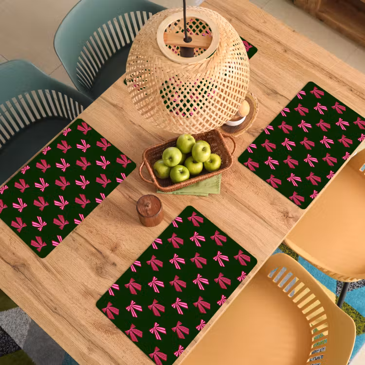 Placemat - 6 stuks - Strikken - Kerst - Roze - Groen — 6