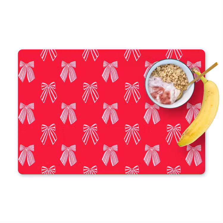 Placemat - 6 stuks - Strikken - Kerstmis - Rood - Roze — 1