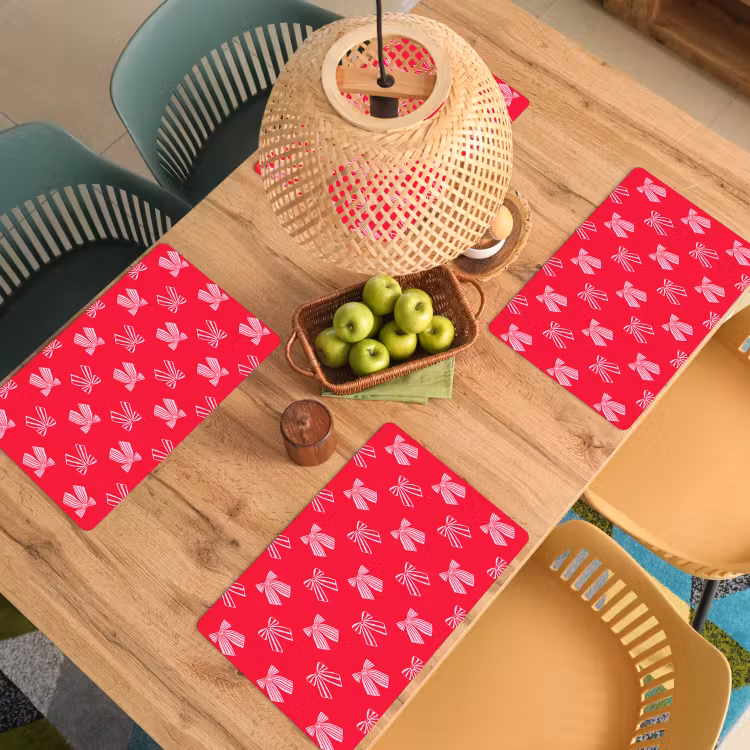 Placemat - 6 stuks - Strikken - Kerstmis - Rood - Roze — 6