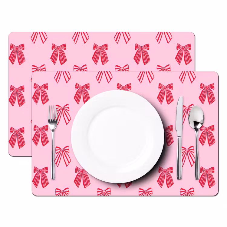 Placemat - 6 stuks - Strikken - Kerstmis - Roze - Rood — 2