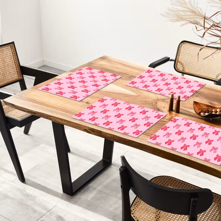 Placemat - 6 stuks - Strikken - Kerstmis - Roze - Rood — 5