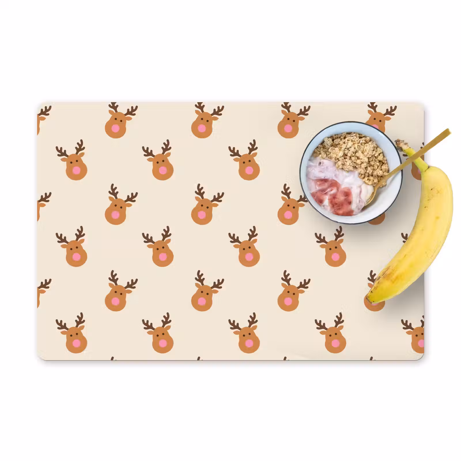 Placemat - 6 stuks - Rendieren - Kerst - Crème - Roze — 1
