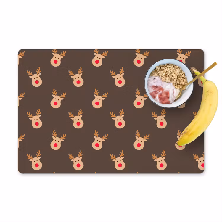 Placemat - 6 stuks - Kerst - Rendieren - Bruin — 1