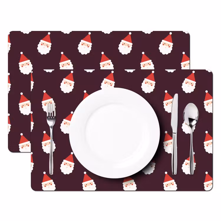 Placemat - 6 stuks - Kerstman - Kerst - Donker - Rood — 2