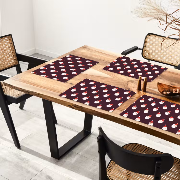 Placemat - 6 stuks - Kerstman - Kerst - Donker - Rood — 5