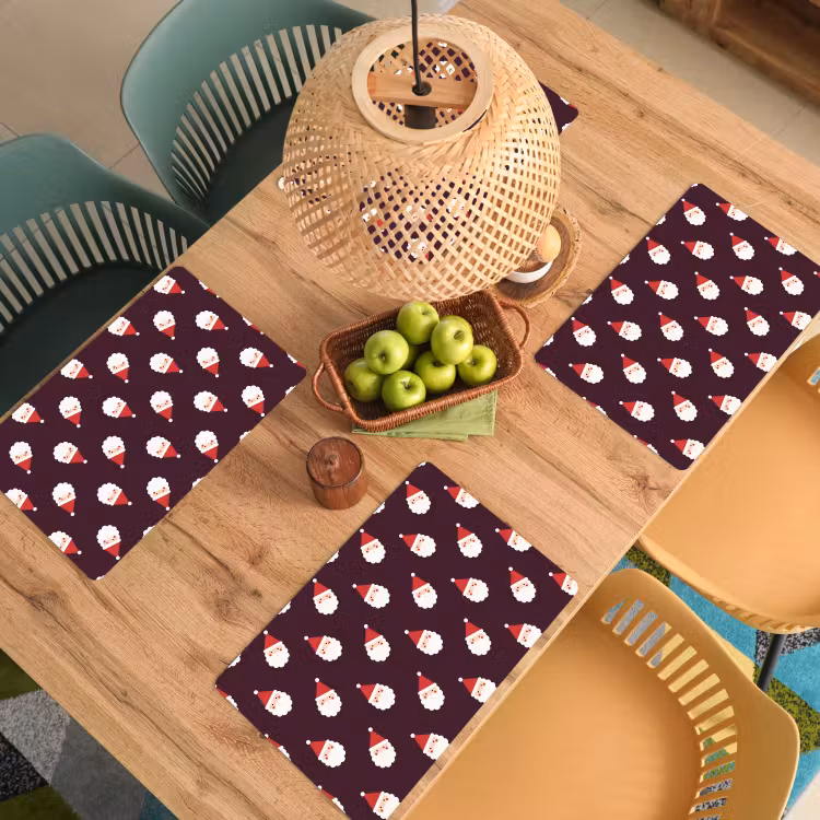 Placemat - 6 stuks - Kerstman - Kerst - Donker - Rood — 6