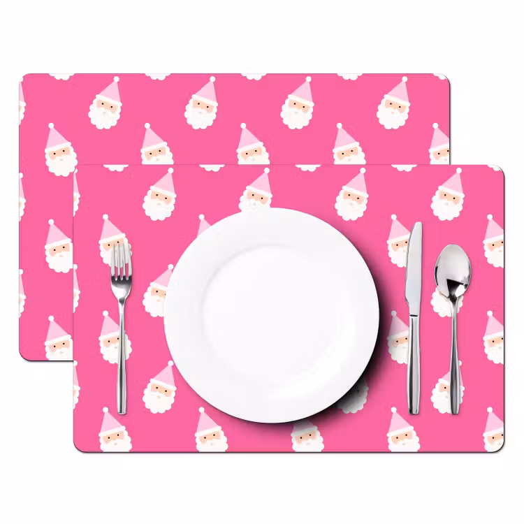 Placemat - 6 stuks - Kerstman - Kerst - Neon - Roze — 2