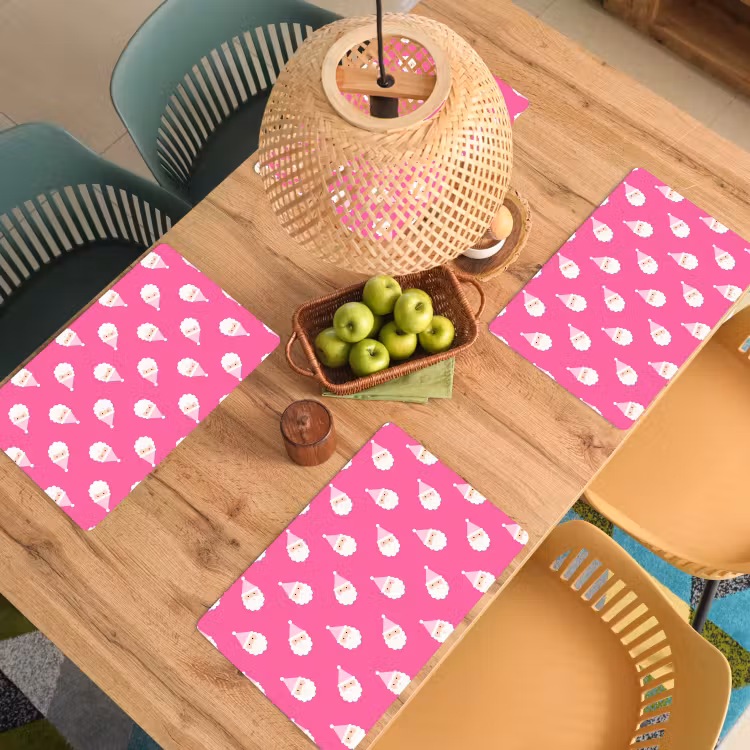 Placemat - 6 stuks - Kerstman - Kerst - Neon - Roze — 6