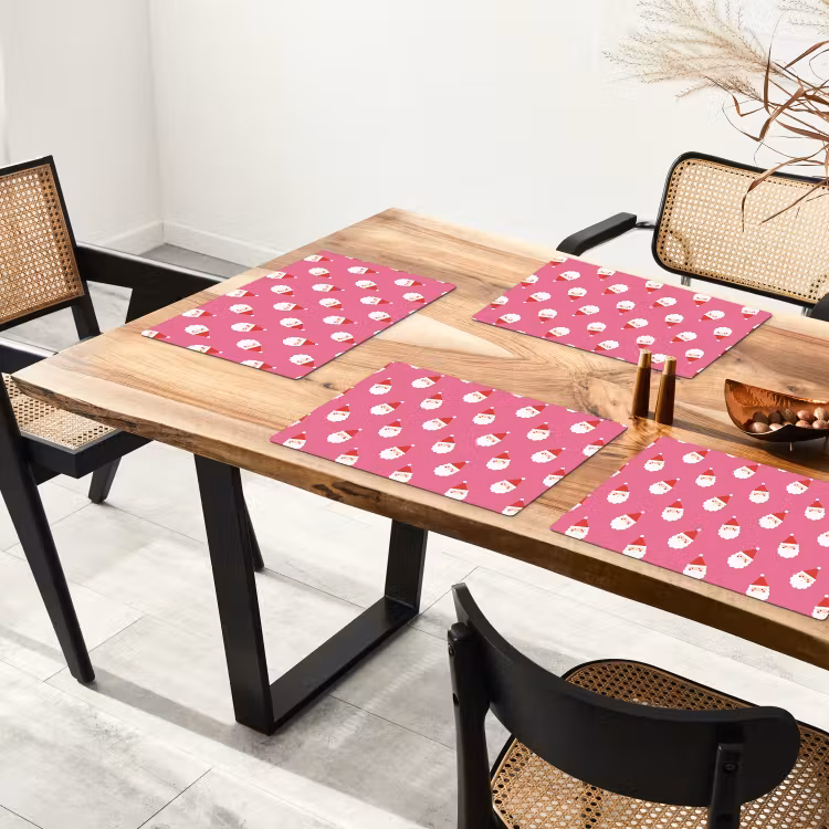 Placemat - 6 stuks - Kerstman - Kerst - Rood - Roze — 5