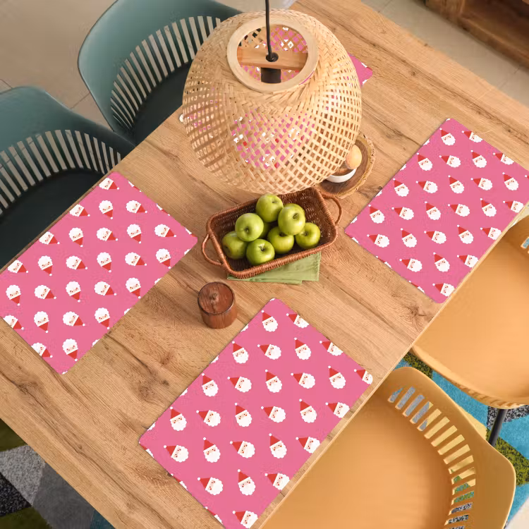 Placemat - 6 stuks - Kerstman - Kerst - Rood - Roze — 6