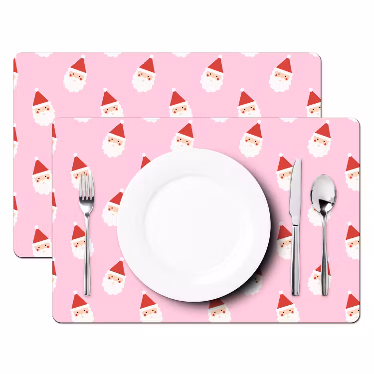 Placemat - 6 stuks - Kerstman - Kerst - Roze — 2