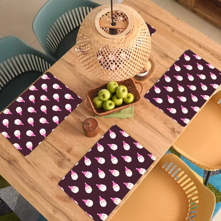 Placemat - 6 stuks - Kerstman - Kerst - Roze - Burgundy — 6