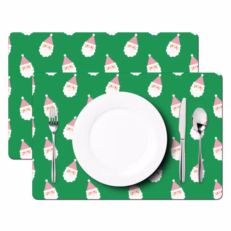 Placemat - 6 stuks - Kerstman - Kerst - Roze - Groen — 2