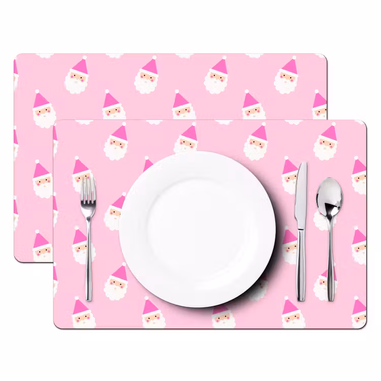Placemat - 6 stuks - Kerstman - Kerst - Roze - Pastel — 2