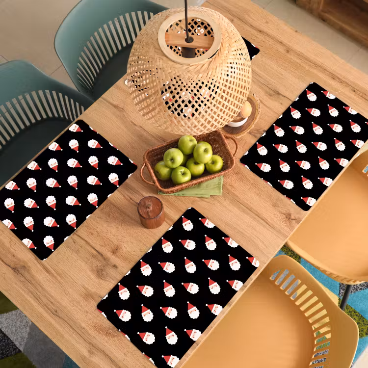 Placemat - 6 stuks - Kerstman - Kerst - Zwart — 6